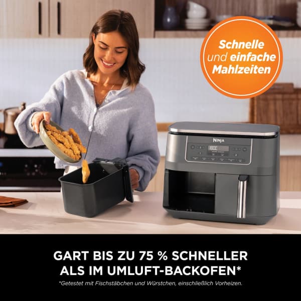 Ninja Dual Zone Heißluftfritteuse 7,6 L DZ300EU Metallic Grau