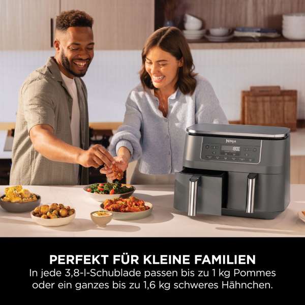 Ninja Dual Zone Heißluftfritteuse 7,6 L DZ300EU Metallic Grau